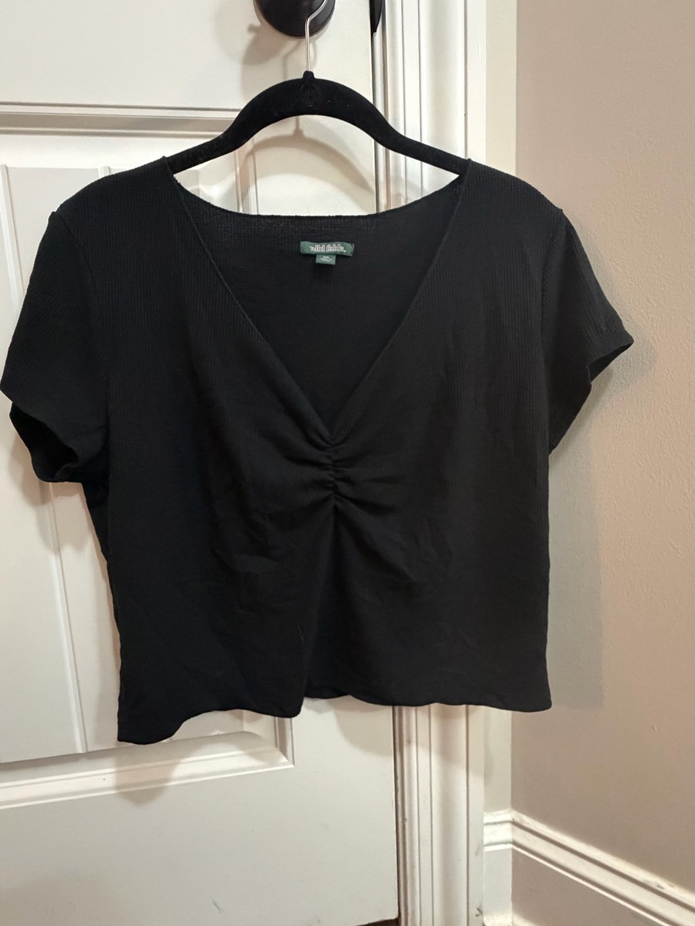 wild fable Black Ruched V-Neck Crop Top